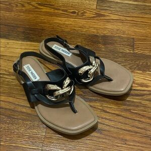 Steve Madden Black Sandals with Gold Chain Accent